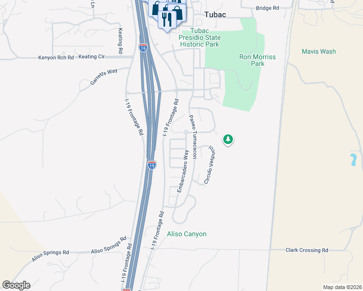 map of restaurants, bars, coffee shops, grocery stores, and more near 612 Post Way in Tubac