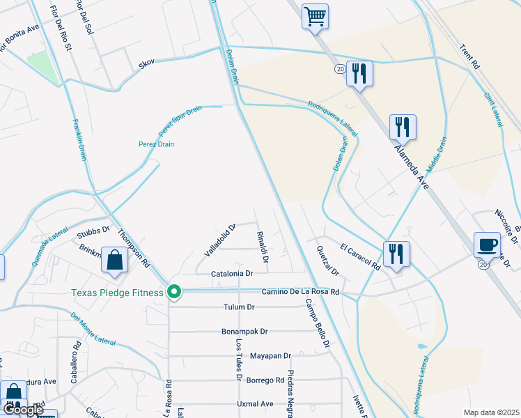 map of restaurants, bars, coffee shops, grocery stores, and more near 12100 Palenque Drive in San Elizario
