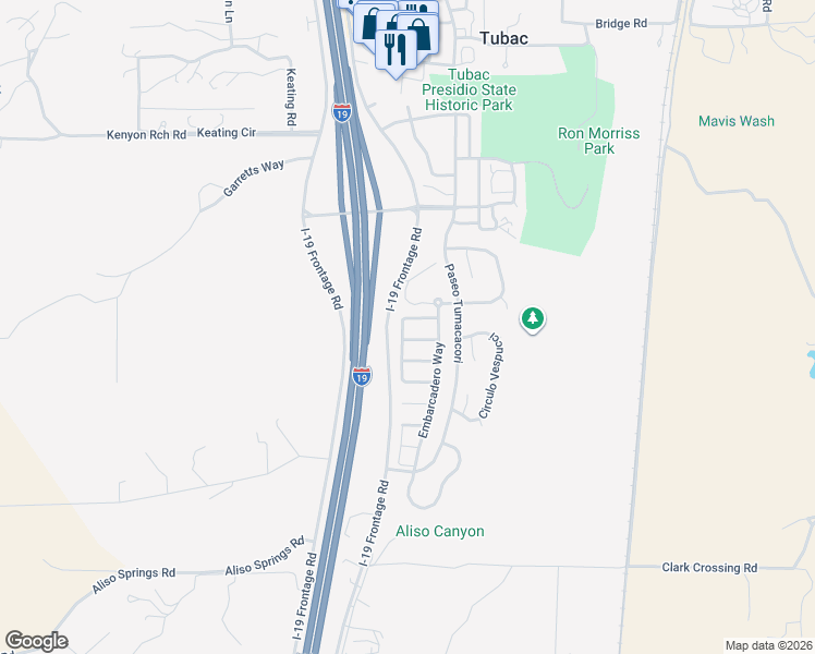 map of restaurants, bars, coffee shops, grocery stores, and more near 502 Post Way in Tubac