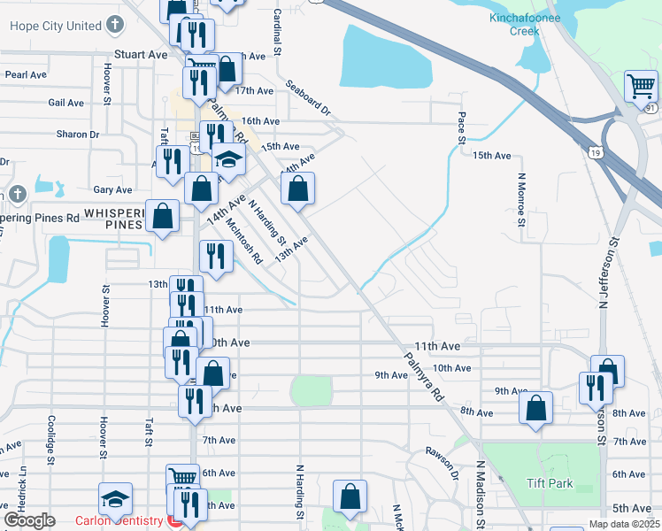 map of restaurants, bars, coffee shops, grocery stores, and more near 1909 Palmyra Road in Albany