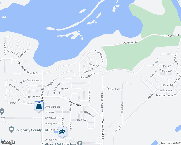 map of restaurants, bars, coffee shops, grocery stores, and more near 1921 South Riverview Circle in Albany