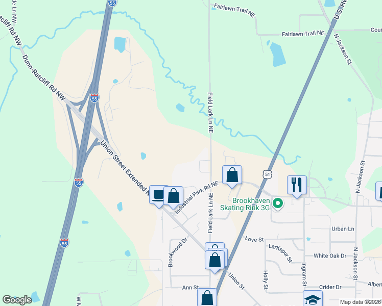 map of restaurants, bars, coffee shops, grocery stores, and more near 1303 Field Lark Lane Northeast in Brookhaven