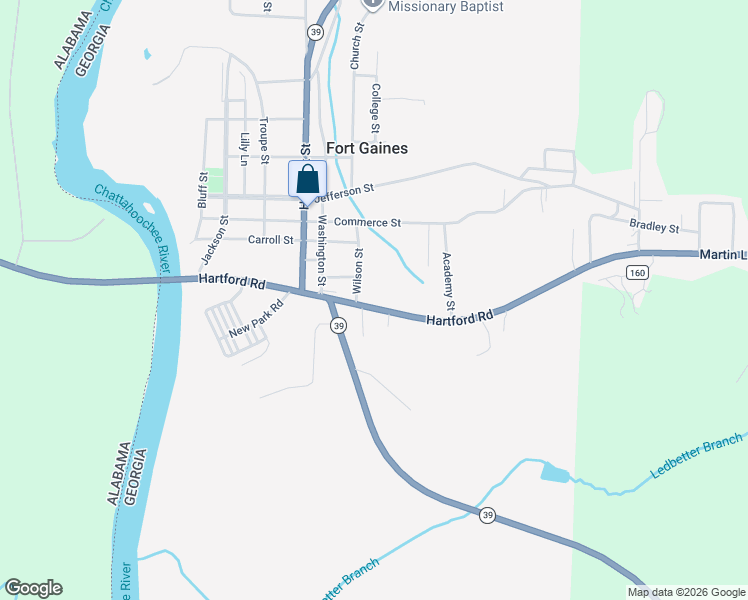 map of restaurants, bars, coffee shops, grocery stores, and more near 305 Hartford Road in Fort Gaines