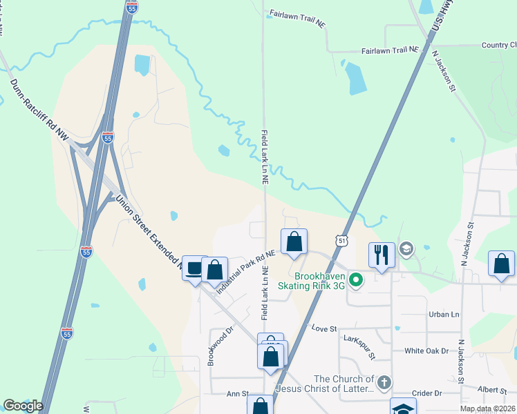 map of restaurants, bars, coffee shops, grocery stores, and more near 1303 Field Lark Lane Northeast in Brookhaven