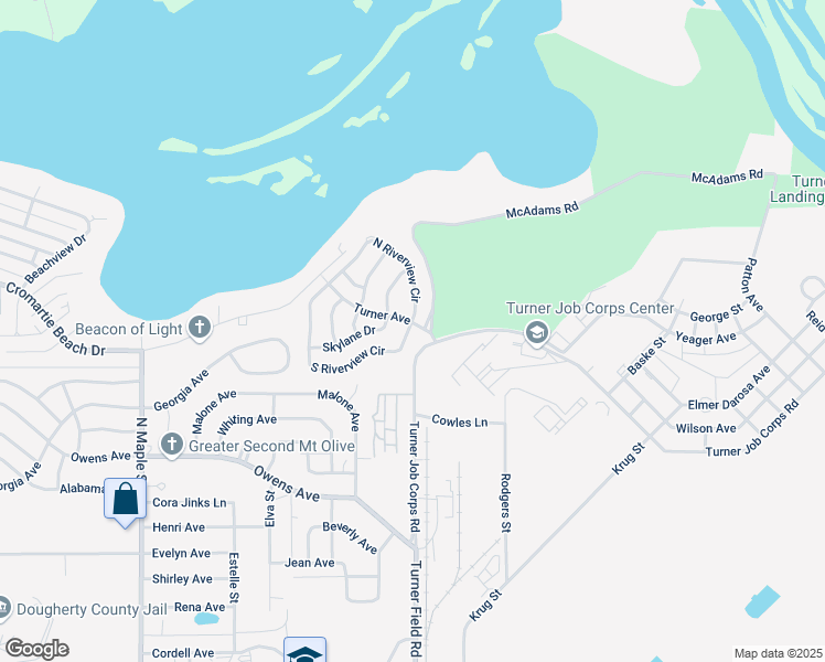 map of restaurants, bars, coffee shops, grocery stores, and more near 1900 South Riverview Circle in Albany
