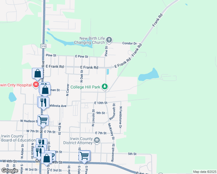 map of restaurants, bars, coffee shops, grocery stores, and more near 801 McKinley Street in Ocilla