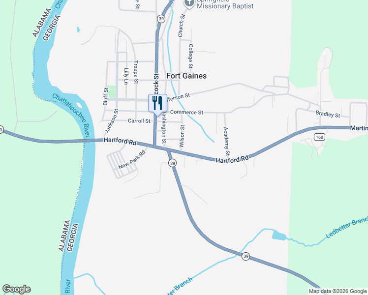 map of restaurants, bars, coffee shops, grocery stores, and more near 305 Hartford Road in Fort Gaines