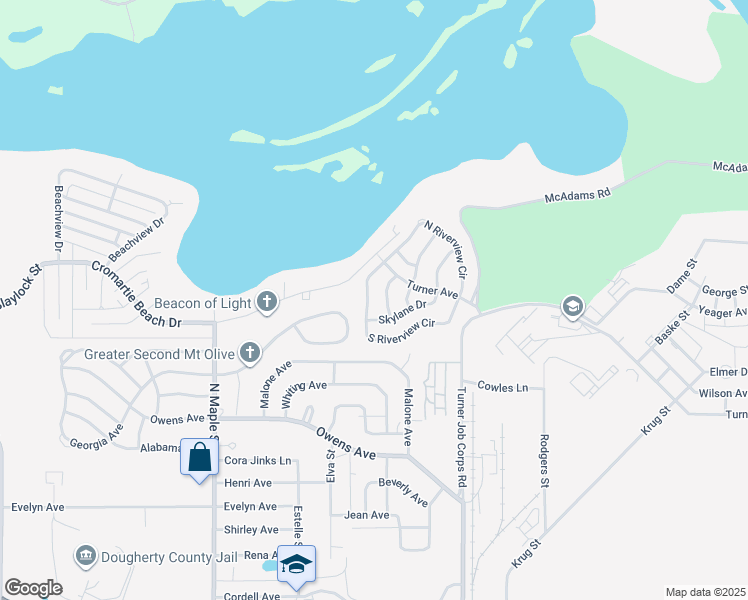 map of restaurants, bars, coffee shops, grocery stores, and more near 1964 South Riverview Circle in Albany