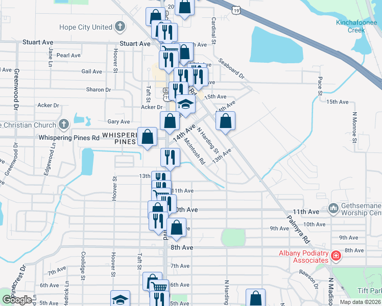 map of restaurants, bars, coffee shops, grocery stores, and more near 2013 McIntosh Road in Albany