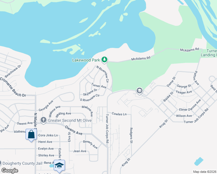 map of restaurants, bars, coffee shops, grocery stores, and more near 1900 South Riverview Circle in Albany