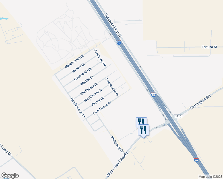 map of restaurants, bars, coffee shops, grocery stores, and more near 1608 Fitzroy Drive in Clint