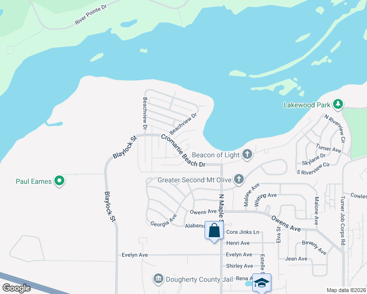 map of restaurants, bars, coffee shops, grocery stores, and more near 1401 Cromartie Beach Drive in Albany