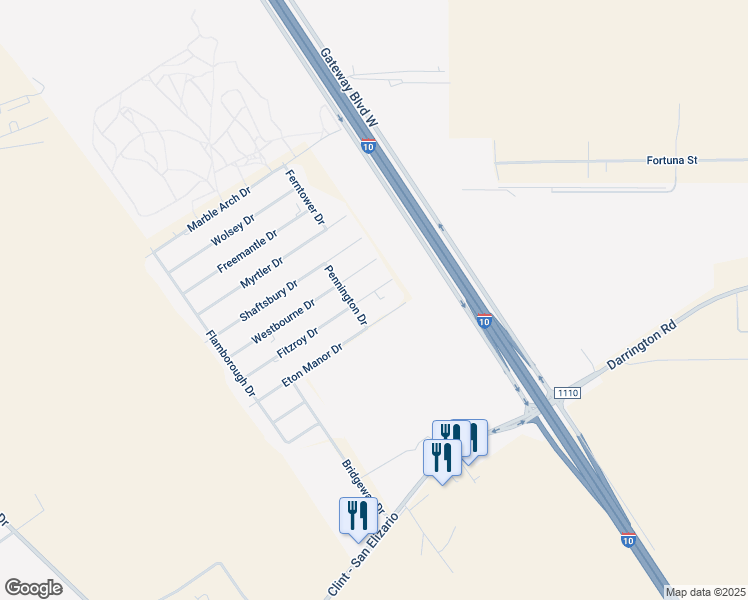 map of restaurants, bars, coffee shops, grocery stores, and more near 1657 Fitzroy Drive in Clint