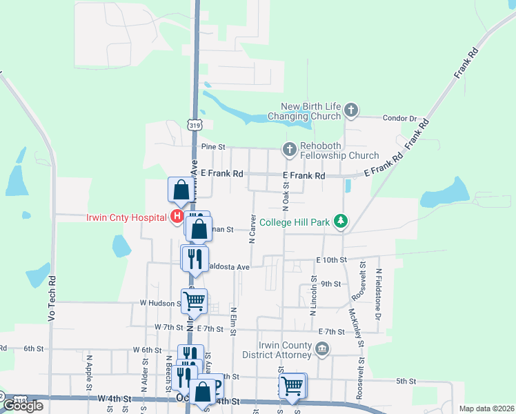 map of restaurants, bars, coffee shops, grocery stores, and more near 421 Watson Road in Ocilla