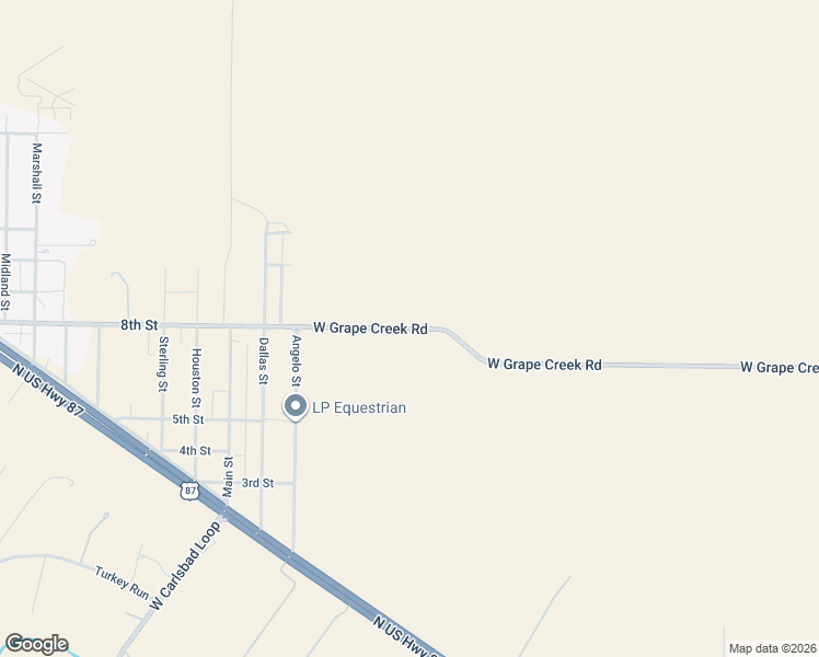 map of restaurants, bars, coffee shops, grocery stores, and more near 11472 West Grape Creek Road in San Angelo