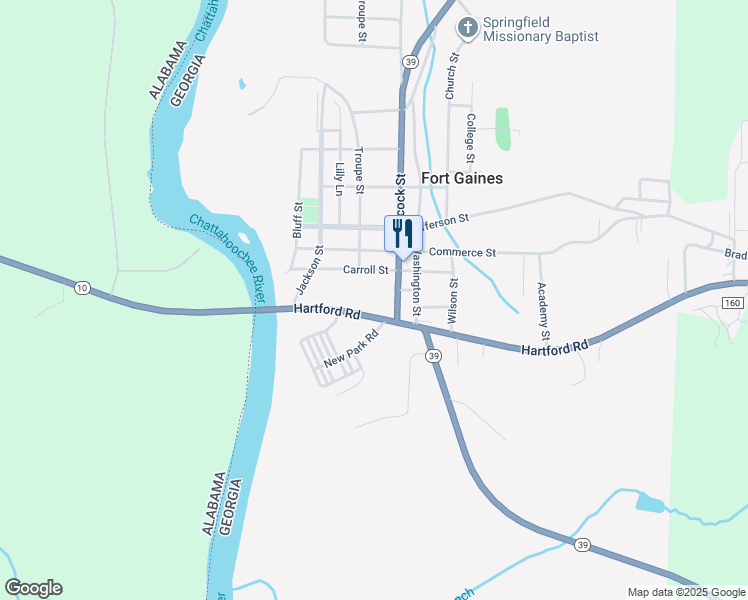 map of restaurants, bars, coffee shops, grocery stores, and more near 231 Hancock Street in Fort Gaines