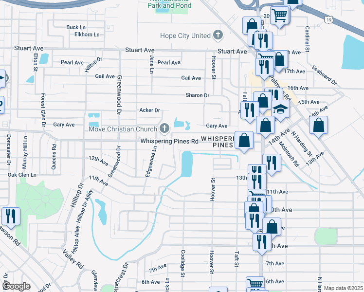 map of restaurants, bars, coffee shops, grocery stores, and more near 1320 Whispering Pines Road in Albany