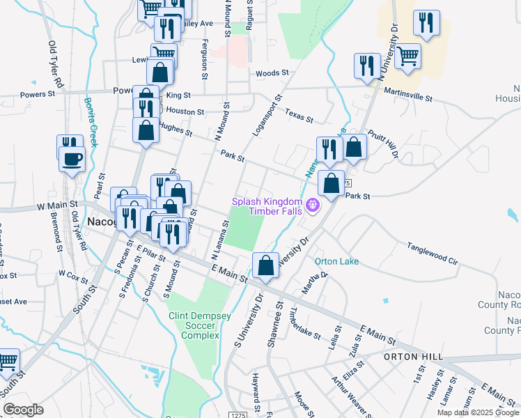 map of restaurants, bars, coffee shops, grocery stores, and more near 814 Gene Street in Nacogdoches