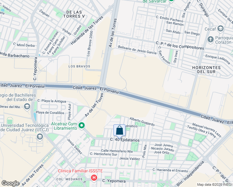 map of restaurants, bars, coffee shops, grocery stores, and more near Libramiento Aeropuerto in Juárez