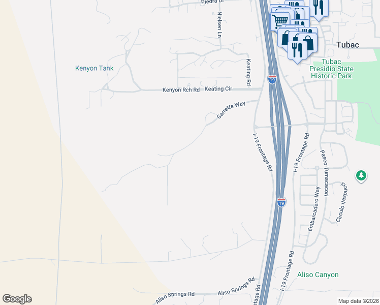 map of restaurants, bars, coffee shops, grocery stores, and more near 1 Rolling Pin Lane in Tubac