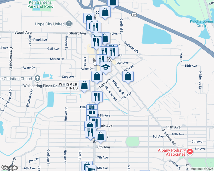 map of restaurants, bars, coffee shops, grocery stores, and more near 2024 McIntosh Road in Albany