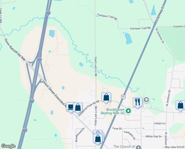 map of restaurants, bars, coffee shops, grocery stores, and more near 1303 Field Lark Lane Northeast in Brookhaven
