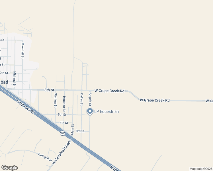 map of restaurants, bars, coffee shops, grocery stores, and more near 11472 West Grape Creek Road in San Angelo