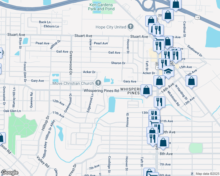 map of restaurants, bars, coffee shops, grocery stores, and more near 1320 Whispering Pines Road in Albany