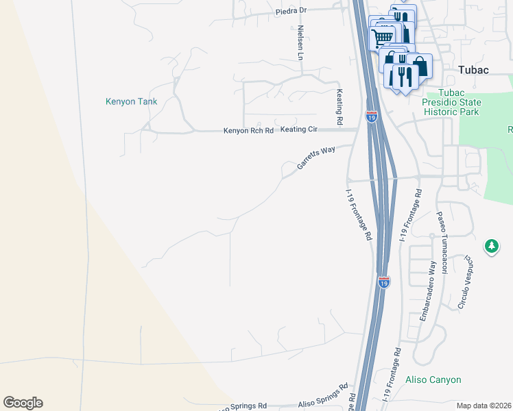 map of restaurants, bars, coffee shops, grocery stores, and more near 1 Rolling Pin Lane in Tubac