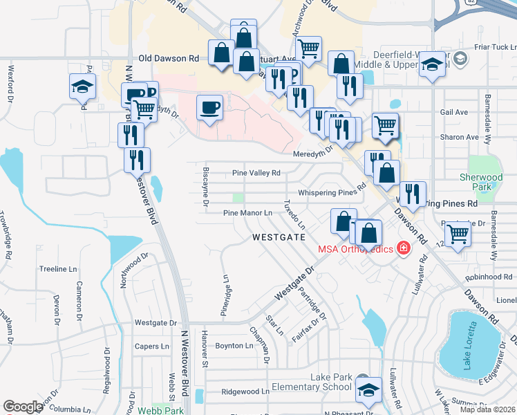 map of restaurants, bars, coffee shops, grocery stores, and more near 2324 Meadowbrook Lane in Albany
