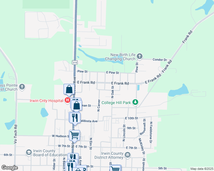 map of restaurants, bars, coffee shops, grocery stores, and more near 500 East Frank Road in Ocilla