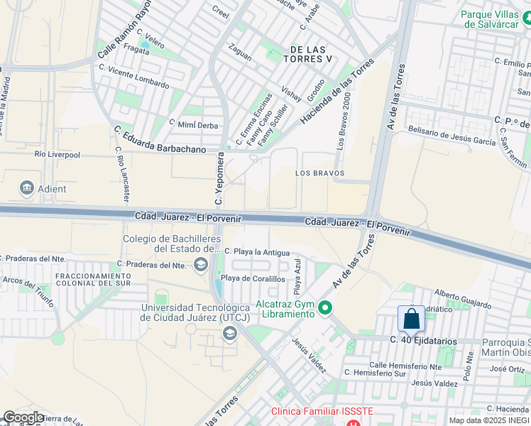 map of restaurants, bars, coffee shops, grocery stores, and more near 10073 Libramiento Aeropuerto in Ciudad Juárez