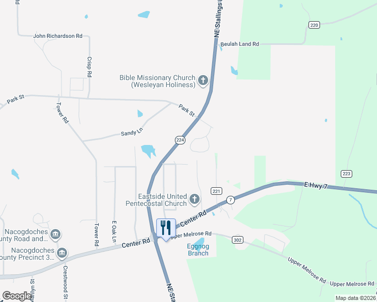 map of restaurants, bars, coffee shops, grocery stores, and more near 1910 Martin Luther King Junior Boulevard in Nacogdoches