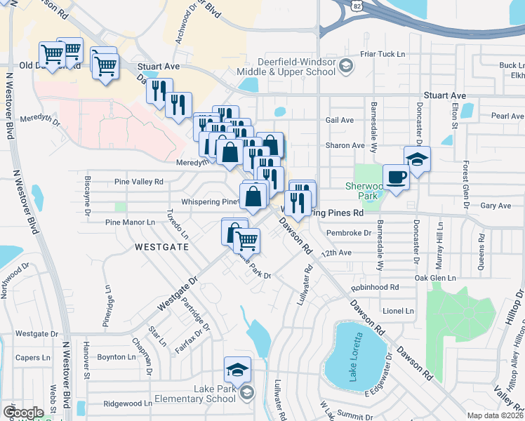 map of restaurants, bars, coffee shops, grocery stores, and more near 2407 Dawson Road in Albany