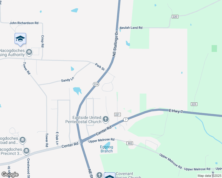 map of restaurants, bars, coffee shops, grocery stores, and more near 720 Village Gate Circle in Nacogdoches