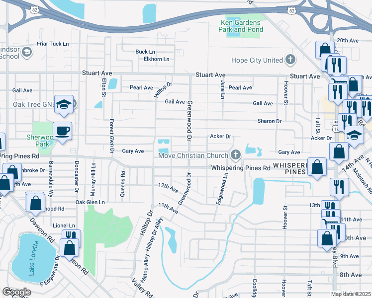 map of restaurants, bars, coffee shops, grocery stores, and more near 1801 Gary Avenue in Albany