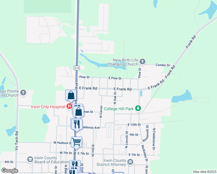 map of restaurants, bars, coffee shops, grocery stores, and more near 500 East Frank Road in Ocilla