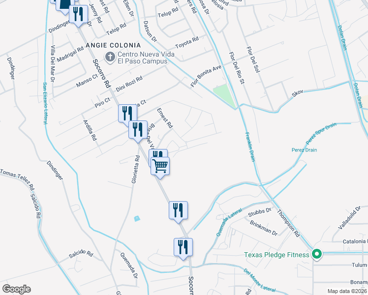 map of restaurants, bars, coffee shops, grocery stores, and more near 11771 Ernest Road in Socorro
