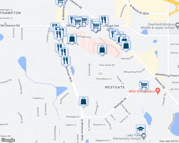 map of restaurants, bars, coffee shops, grocery stores, and more near 2346 Biscayne Drive in Albany