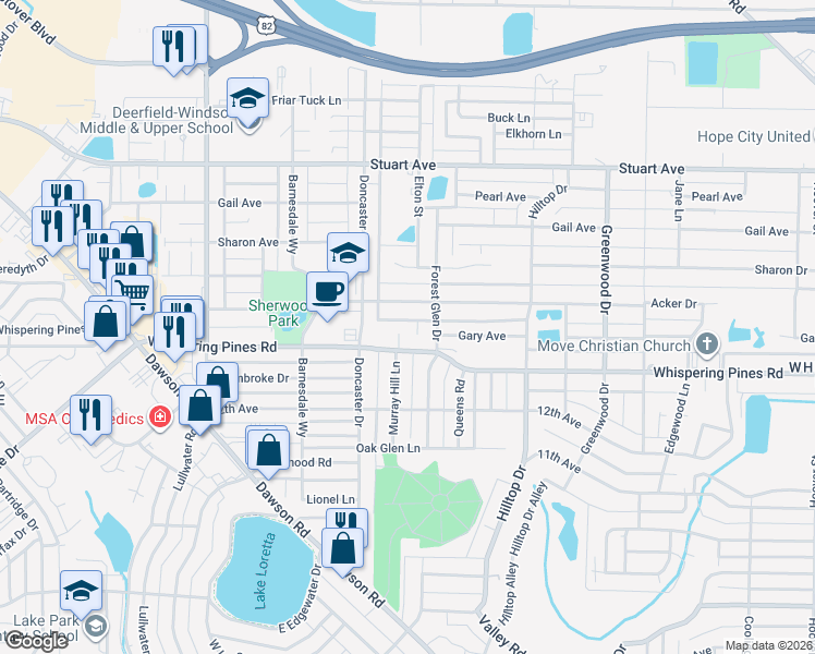 map of restaurants, bars, coffee shops, grocery stores, and more near 2104 Sherwood Court in Albany