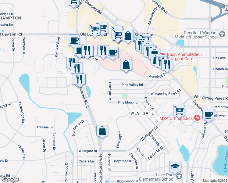 map of restaurants, bars, coffee shops, grocery stores, and more near 2713 Whispering Pines Road in Albany