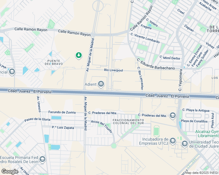 map of restaurants, bars, coffee shops, grocery stores, and more near 642 F. Gamboa in Ciudad Juárez