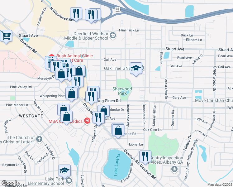 map of restaurants, bars, coffee shops, grocery stores, and more near 2310 Whitehall Lane in Albany