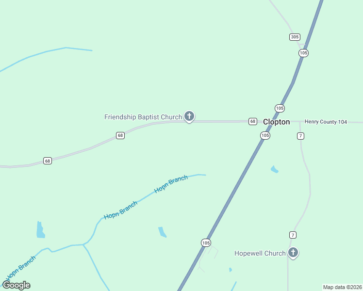 map of restaurants, bars, coffee shops, grocery stores, and more near 13967 Alabama 105 in Clopton