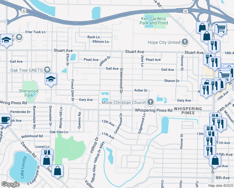 map of restaurants, bars, coffee shops, grocery stores, and more near 1801 Gary Avenue in Albany