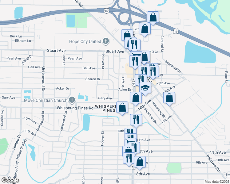 map of restaurants, bars, coffee shops, grocery stores, and more near 1125 Gary Avenue in Albany
