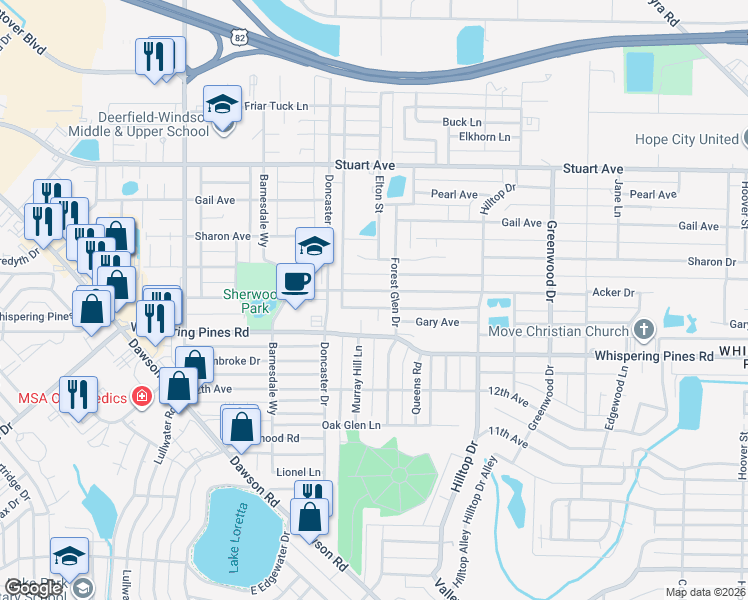 map of restaurants, bars, coffee shops, grocery stores, and more near 2104 Sherwood Court in Albany
