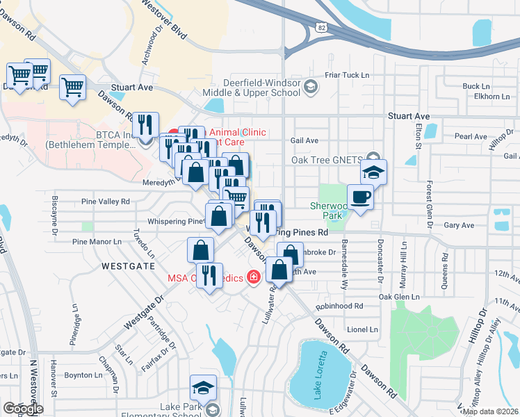 map of restaurants, bars, coffee shops, grocery stores, and more near 2334 Whitehall Court in Albany