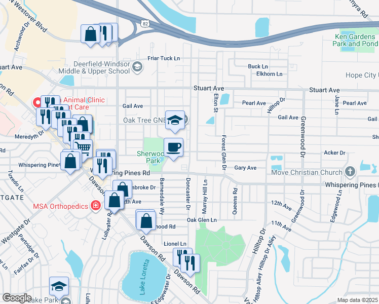 map of restaurants, bars, coffee shops, grocery stores, and more near 2199 Doncaster Drive in Albany