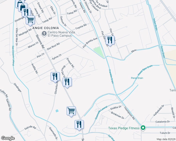 map of restaurants, bars, coffee shops, grocery stores, and more near 11801 Ernest Road in Socorro
